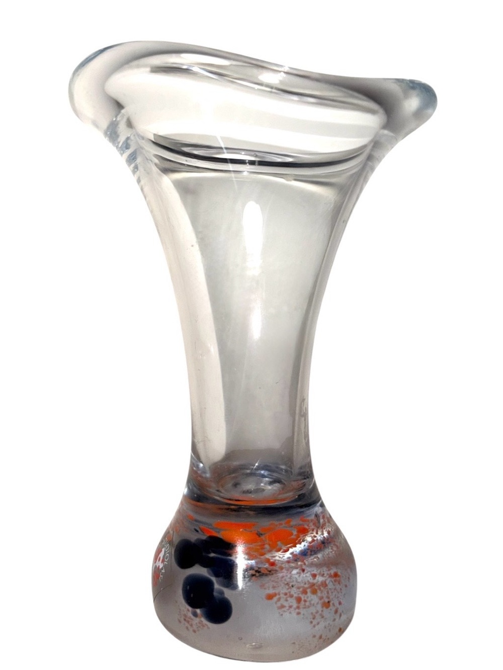 Vintage Studiolasi (Finnish) Mid-Century Orange & Dark Blue Blown Glass Vase